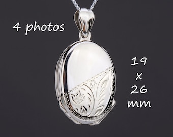 Four photos sterling silver locket,Custom engrave memorial oval locket,anniversary gift,remembrance photo locket,Valentine's day,mother gift