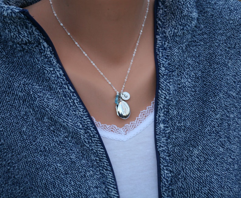 Sterling Silver Locket NecklacePersonalizedinitial image 7