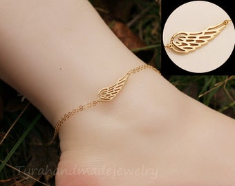 Angel Wing anklet,Gold Wing delicate anklet,Bridesmaid gifts,Everyday jewelry,Wedding bridal Jewelry,memorial anklet,summer anklet,mom gift