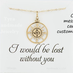 Gouden Kompas ketting, gepersonaliseerde bericht kaart, ketting van de reis, vriendschap ketting, graduatiegift, beste vriend ketting, als bruidsmeisje cadeau