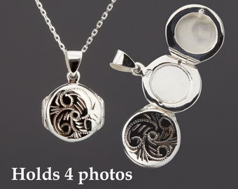 Small four photo sterling silver round locket with photo,trifold Victorian round locket,memorial photo locket,remembrance locket,mother gift