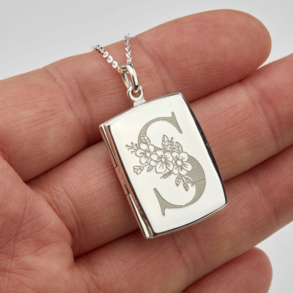 Engraved rectangle sterling silver locket with photo,custom engraved book locket,Memorial photo locket,Memory photo locket,Mothers day gift