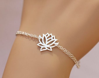 Sterling silver Lotus bracelet,Lotus jewelry,Yoga bracelet,Everyday lucky charm bracelet,Bridesmaid gifts,friendship gift,Wedding Jewelry