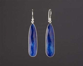 Long teardrop Sapphire earring,large deep blue sapphire,dangle drop earring,September birthday gift,mother gift,custom jewelry card