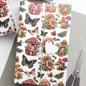 Woodland Mushrooms Wrapping Paper, Gift Wrap Papers, Crafting Supplies, DIY Gift Wrap, Rustic Gift Packaging, Forest Theme Decor