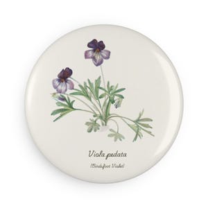 Botanical Button Magnet Set - Elegant Floral Decor for Home, Vintage-Inspired Gifts, Nature Lover&#39;s Gift, Violet Pedata Magnet, Eco-Friendly