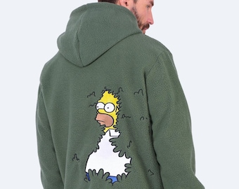 Sudadera extragrande con capucha de peluche con bordado de Homer Bush / Sudadera invernal acogedora con meme, regalo divertido de Navidad / Suéter unisex de forro polar estilo urbano para fans de Los Simpson