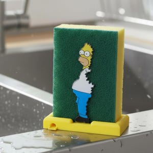 Portaesponjas de Homer Simpson: organizador de fregadero de cocina con meme de Bush divertido / Regalo de Los Simpsons impreso en 3D para fans, dormitorio y decoración del hogar