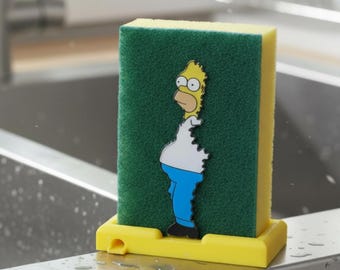Homer Simpson Sponge Holder – Funny Bush Meme Kitchen Sink Organizer | 3D Printed The Simpsons Gift for Fans, Room, Dorm & Home Decor