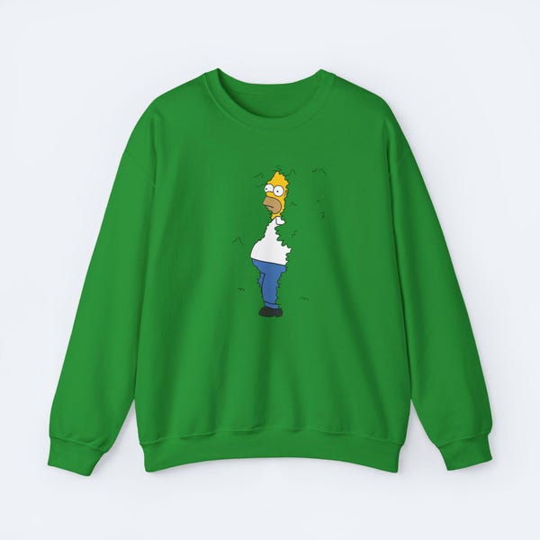 Homer In The Bushes Sweatshirt - Funny Homer Simpson Sweater - Unisex Cartoon Crewneck - The Simpsons Meme Clothing - Gift For Simpsons Fans