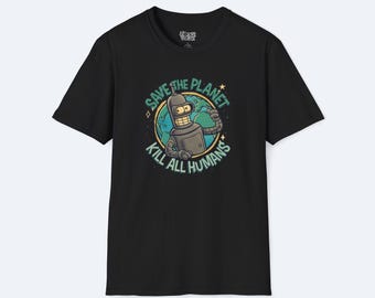 Save the Planet Bender Tee - Futurama Funny Graphic T-Shirt, Environmentalist Robot Shirt, Eco & Geek Gift