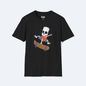 T-shirt d'Halloween Bart Simpson skateur - T-shirt unisexe, chemise Halloween drôle, skateboard de dessin animé Bart Simpson, t-shirt effrayant, cadeau d'Halloween