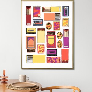 Impresión de caja de cerillas vintage, póster de cerillas de moda, arte de pared retro de caja de cerillas, decoración con estampados estéticos y diseños modernos