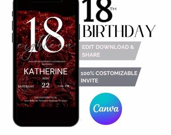 BIRTHDAY PARTY INVITATION - Birthday party invitation, printable invitation, whatsapp, editable canva template