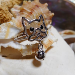 Sterling Silver French Bulldog Dangle Ring 2.35g