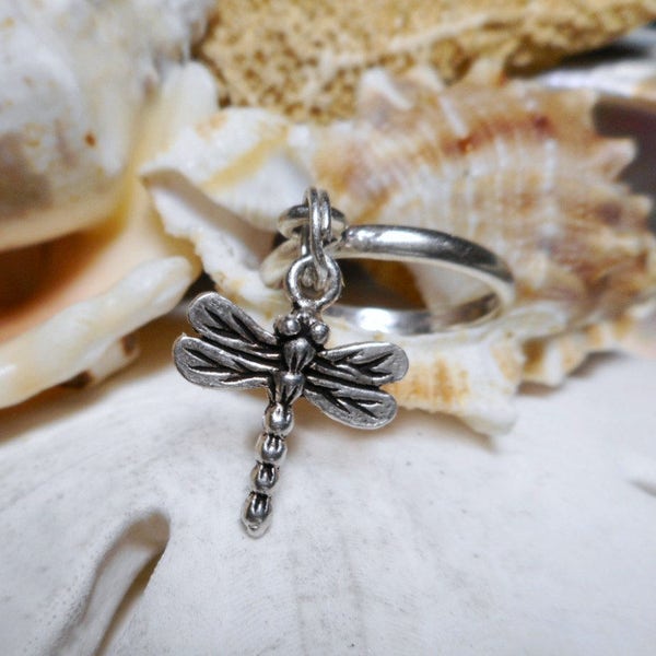 Sterling Silver Dragonfly Dangle Charm Ring Movable 2.29g Size 5