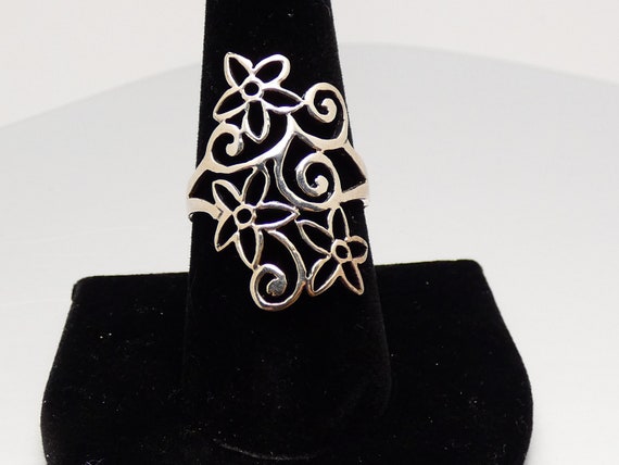 Sterling Silver Floral Cutout Wire Statement Ring… - image 1