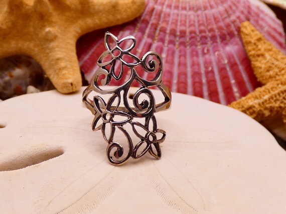 Sterling Silver Floral Cutout Wire Statement Ring… - image 7