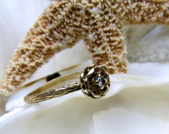 14k Diamond Rose Bud Ring Size 6.5 Promise Ring 1970's - Etsy