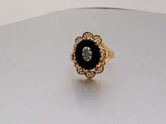 Vintage Victorian Style 10K Yellow Gold Onyx Opal… - image 1