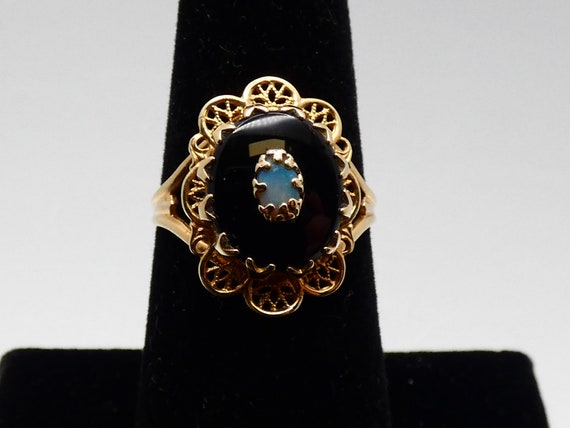 Vintage Victorian Style 10K Yellow Gold Onyx Opal… - image 3