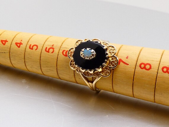 Vintage Victorian Style 10K Yellow Gold Onyx Opal… - image 6