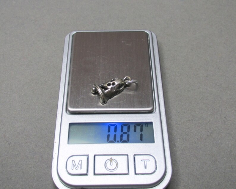 Sterling Silver tiny Christmas Bell Charm Pendant 3D .87g