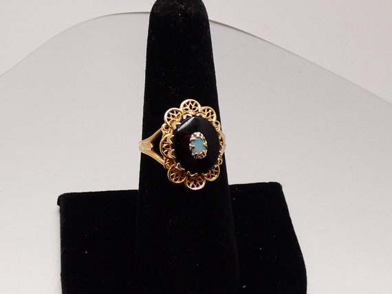 Vintage Victorian Style 10K Yellow Gold Onyx Opal… - image 2