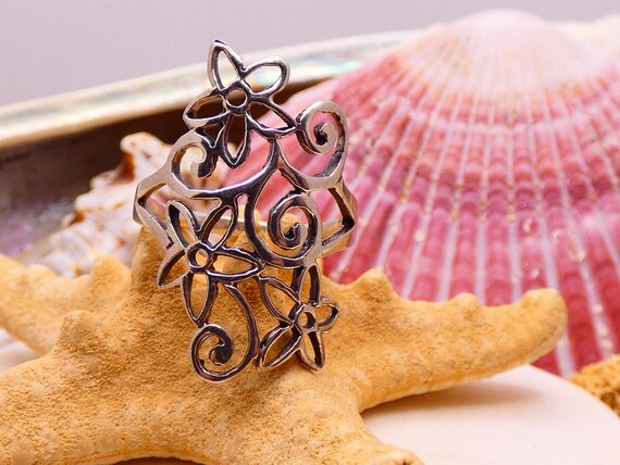 Sterling Silver Floral Cutout Wire Statement Ring… - image 8