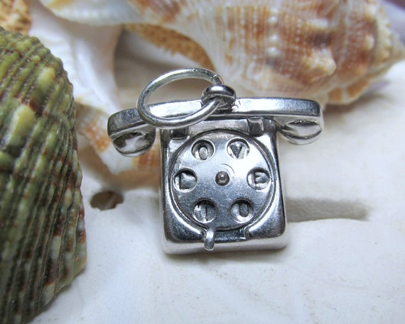 Sterling Silver 3D Rotary Dial Phone Pendant Char… - image 1