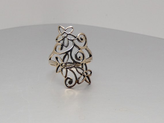 Sterling Silver Floral Cutout Wire Statement Ring… - image 4