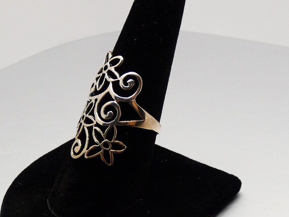 Sterling Silver Floral Cutout Wire Statement Ring… - image 3