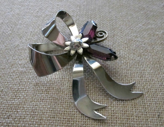 Sterling Silver Bow Brooch 17.4 grams 3D Figural … - image 1