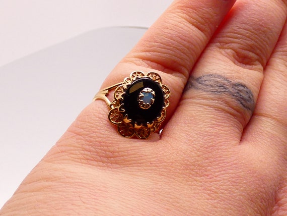 Vintage Victorian Style 10K Yellow Gold Onyx Opal… - image 4