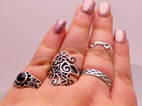 Sterling Silver Floral Cutout Wire Statement Ring… - image 5