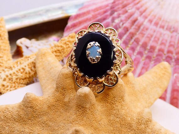 Vintage Victorian Style 10K Yellow Gold Onyx Opal… - image 7