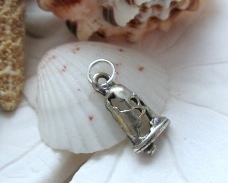 Sterling Silver tiny Christmas Bell Charm Pendant 3D .87g