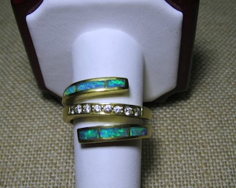 18k Opal Ring with Diamonds Custom Made Inlay 15.5g SZ 9