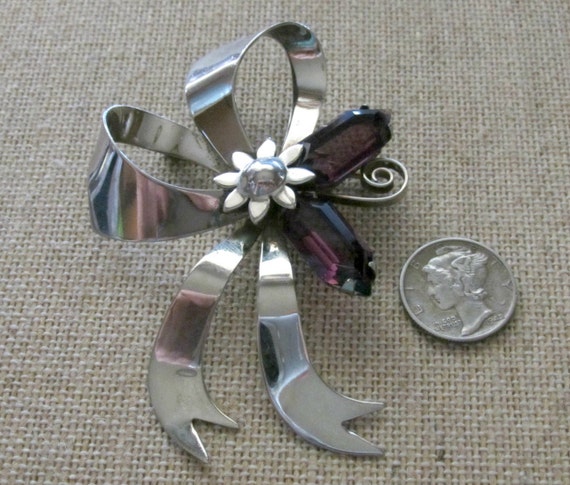 Sterling Silver Bow Brooch 17.4 grams 3D Figural … - image 2