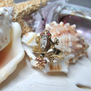 14k Frog Ring w Ruby eyes 3.80g Movable 3D Articulated Size 6