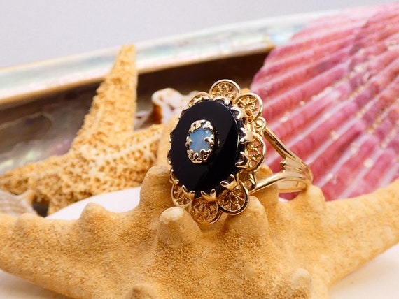 Vintage Victorian Style 10K Yellow Gold Onyx Opal… - image 8