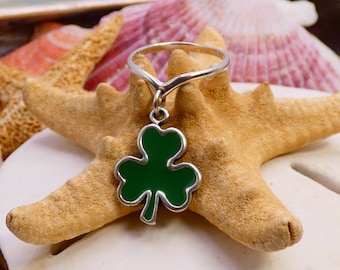 Sterling Silver Charm Dangle Enamel Clover Ring Size 5.5
