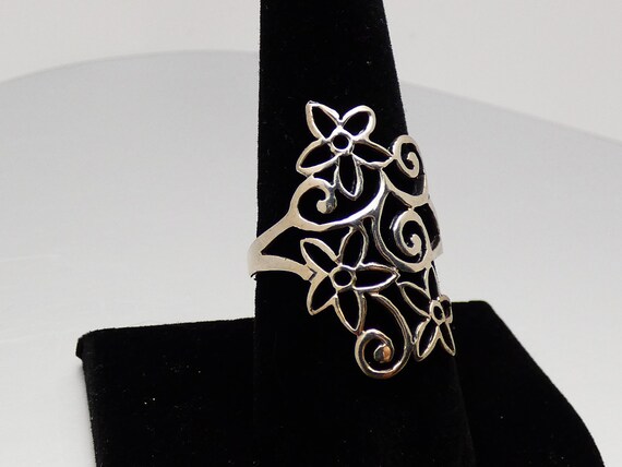 Sterling Silver Floral Cutout Wire Statement Ring… - image 2