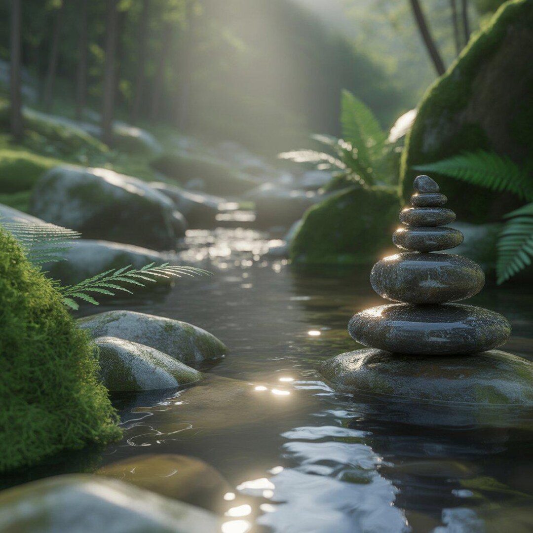 Zen Stones by Mountain Stream – Photorealistic Calm Nature Wall Art ...