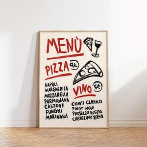 Art mural encadré, affiches murales élégantes, cadre élégant, décoration de la chambre et du salon, charmant menu Pizza Vino