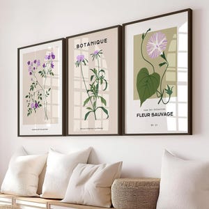 Gerahmtes Kunst Set - Lavender Botanique Prints für Schlafzimmer Wand Dekor | Minimalistische lila Blumendrucke | Botanisches Poster-Trio