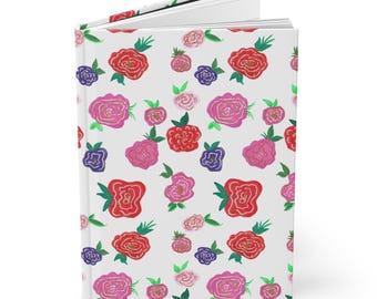 Handgeschilderd roospatroon hardcover dagboek | Notitieboek met bloemen voor Valentijnsdag