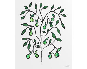 Pear Tree Illustration Posters | Green Botanical Fruit Wall Art