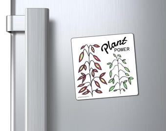 Plantpower-magneet, 3 x 3 | Koelkastmagneet met plantenthema, botanisch sticker