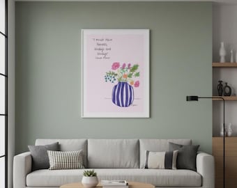Claude Monet quote with flowers illustration print | Vase of flowers wall art